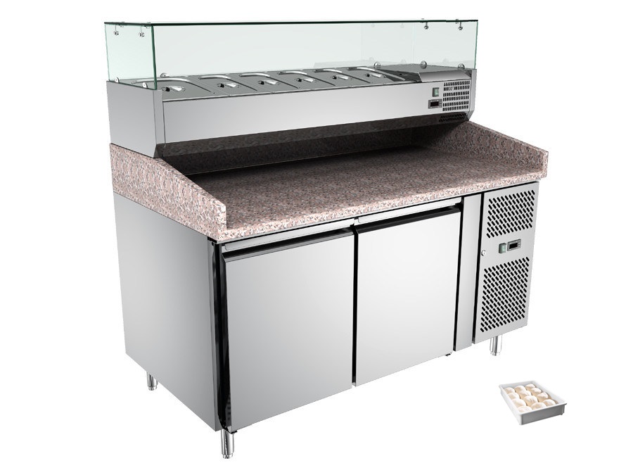 KINCO PZ2600TN Mesa Pizzera Refrigerada 2 Puertas con Exhibidor Superior